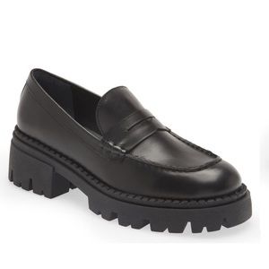 Free People Black Lug Sole Penny Loafers